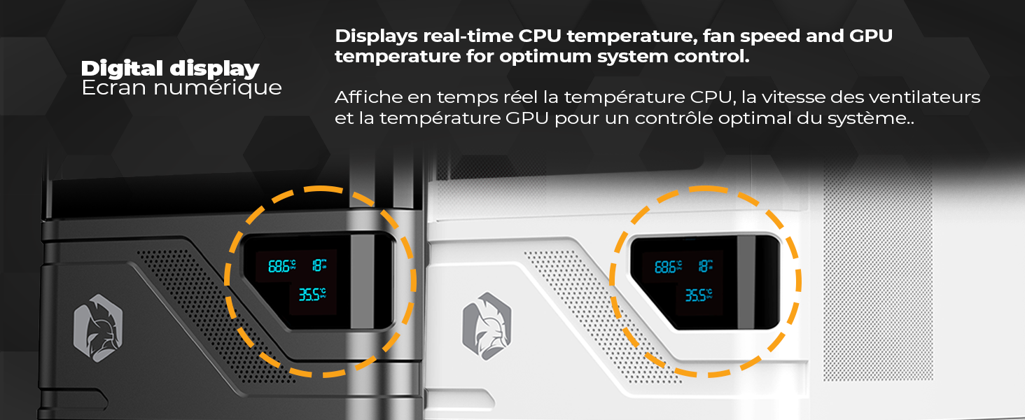 Корпус для ПК Empire Gaming ECM252 Mid Tower з цифровим дисплеєм (температура CPU/GPU, RPM) - 3 ARGB вентилятори - ATX/Micro-ATX/ITX - USB C (Чорний)