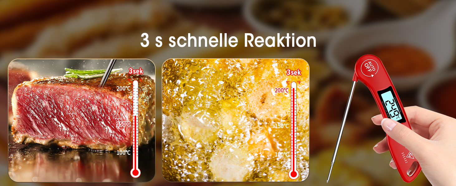 Цифровий термометр для м'яса DOQAUS: приготування на грилі, BBQ, приготування їжі. Швидке зчитування, довга сонда, LCD-дисплей.