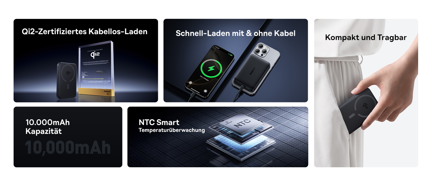 Power Bank Baseus EnerFill MagSafe 10000mAh з PD 22.5W та бездротовою зарядкою 15W (Qi2), чорний