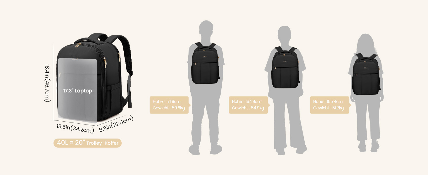 Чорний жіночий рюкзак OVEVOOK для подорожей, 40 л, для ноутбука 17