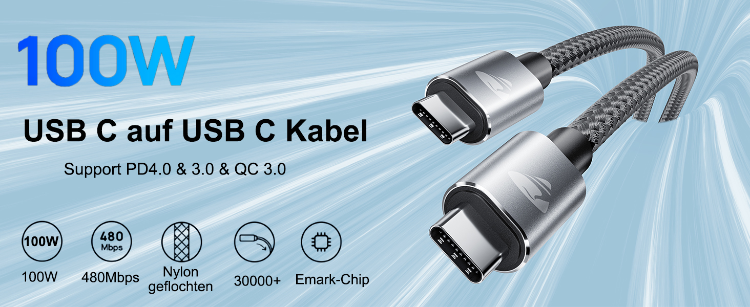 Кабель USB-C на USB-C [2 шт.] 100W, 2 метри, сірий. Підтримка PD, швидка зарядка. Сумісний з iPhone, Samsung, iPad, MacBook, Pixel, Switch