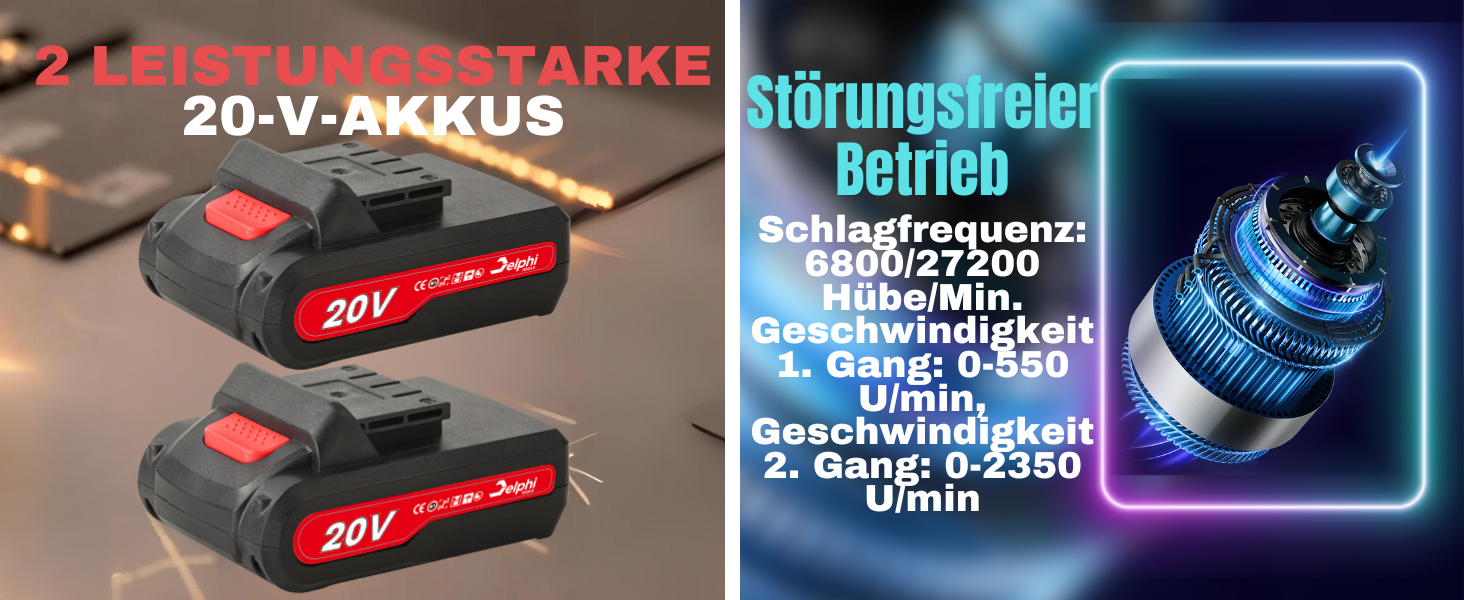 Акумуляторний шуруповерт DELPHI 20V: комплект з 2 акумуляторами, 50Nm, 2 швидкості, 25 ступенів моменту, LED-ліхтар, 34 аксесуари в кейсі для DIY-проєктів