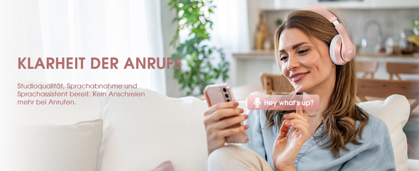 Бездротові навушники Uliptz Over-Ear Bluetooth з 65 годинами роботи, 6 EQ-режимів, HiFi стерео, складні, для подорожей/офісу/телефону/ПК (Рожеве золото)