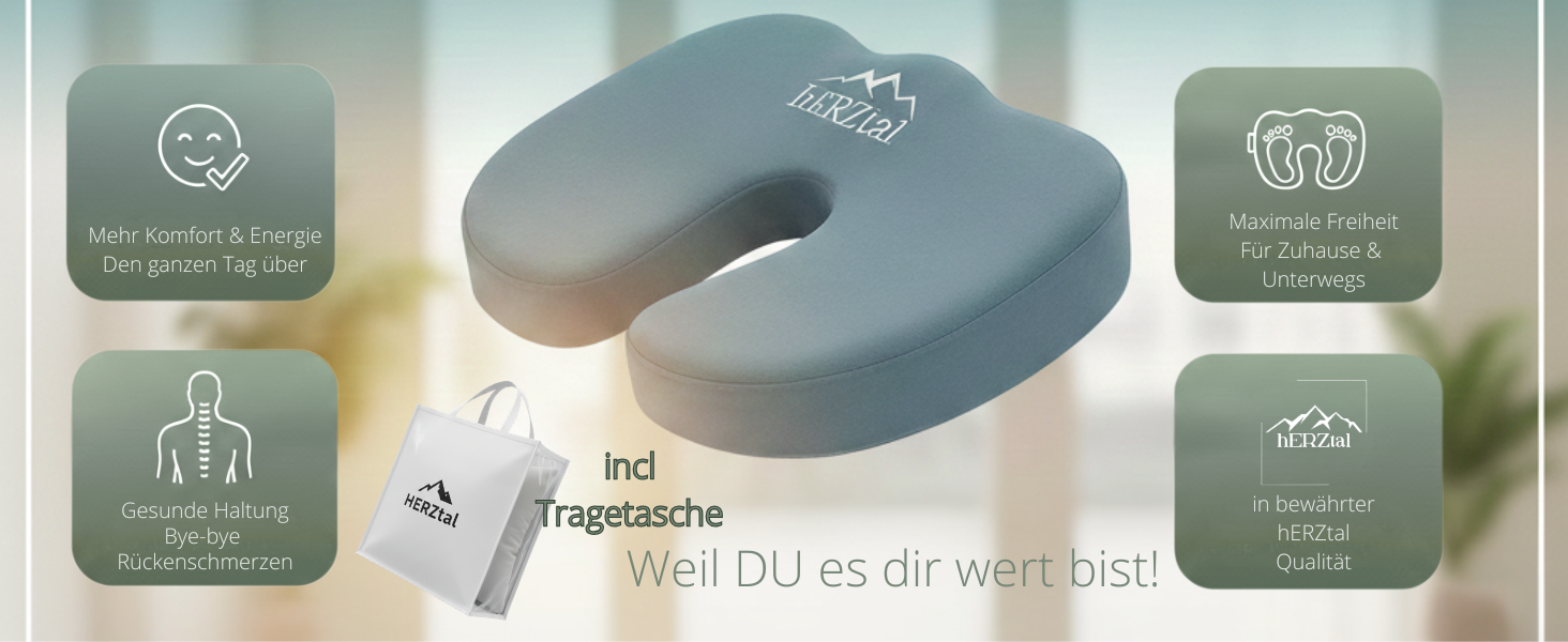 Ергономічне подушка для сидіння з ефектом пам'яті (жорсткість Weich 50-70кг) для офісного крісла, авто та інвалідного візка. З ортопедичним ефектом, з тасьмою, сертифікат IGR