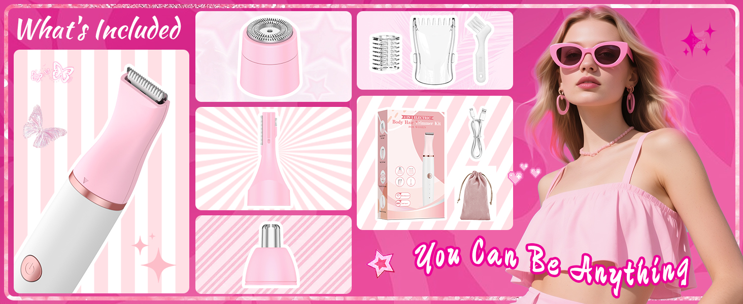 Електричний тример для жінок 4-в-1: для обличчя, тіла, ніг, носа. Тример для бікіні, USB-C