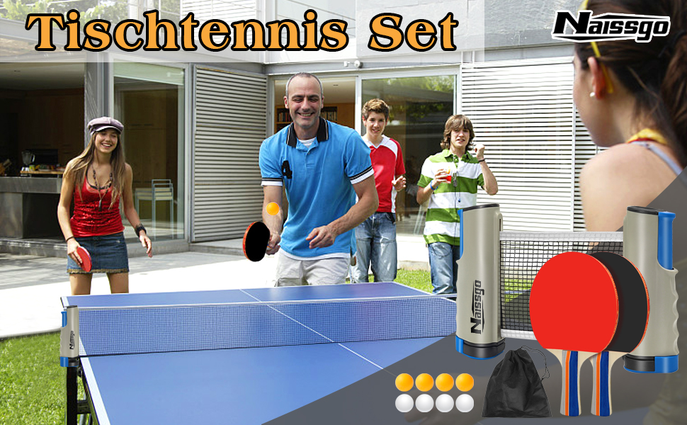 Набір для настільного тенісу Profi: 2 ракетки, м'ячі, сітка, сумка. Підходить для дорослих та дітей, для гри в приміщенні та на вулиці (сірий)