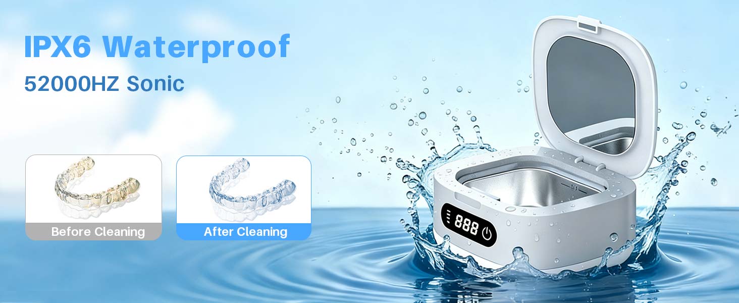 Ультразвуковий очищувач Voraiya 4000mAh IPX7 для зубних протезів, брекетів, кап, ювелірних виробів, срібла - портативний, акумуляторний