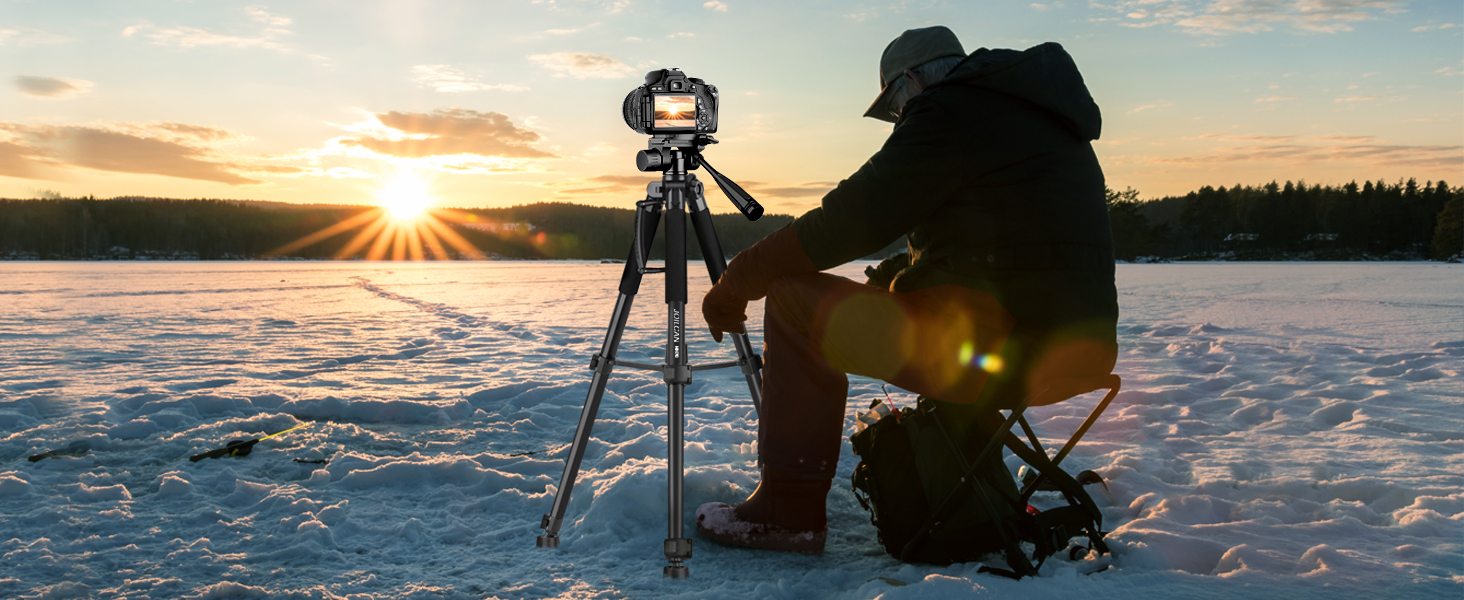 Штатив для камери JOILCAN 165см, алюміній, чорний. Підходить для Canon, Nikon, Sony DSLR, смартфонів. Макс. навантаження 5,5 кг, з сумкою