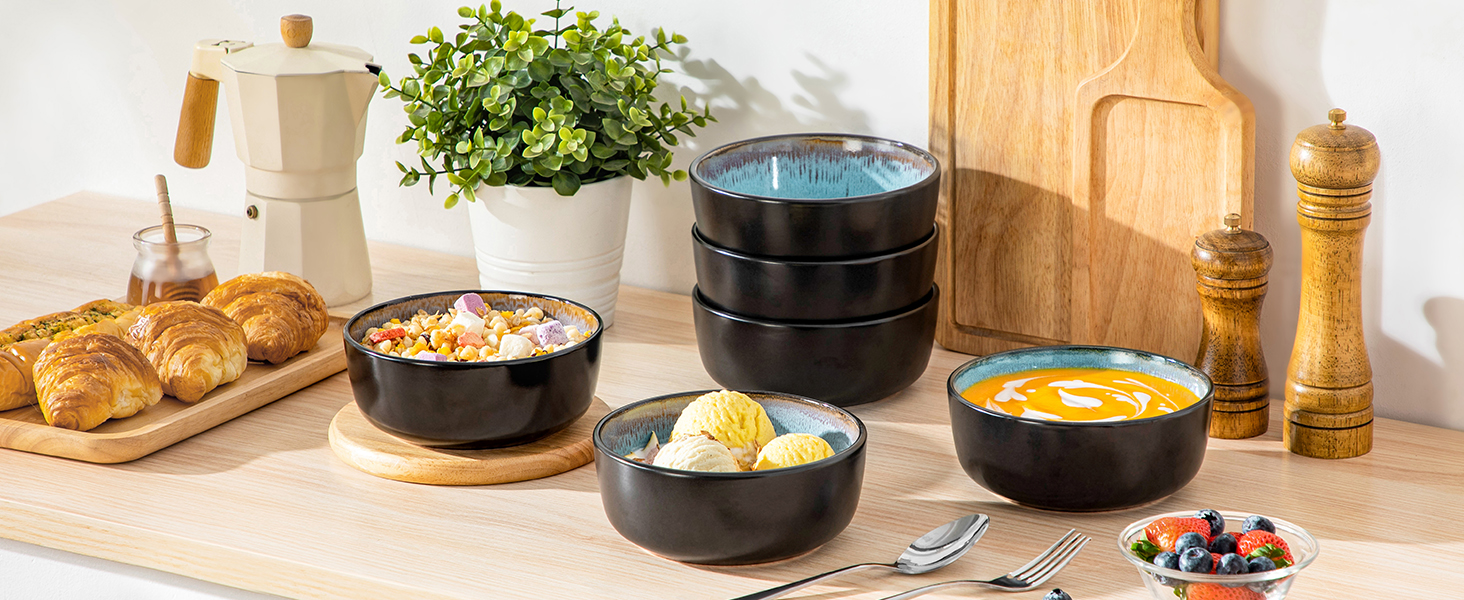 Набір тарілок Vancasso (6 шт.) Amber, 840 мл, для мюслі, супів, салатів, десертів, кераміка, блакитний колір