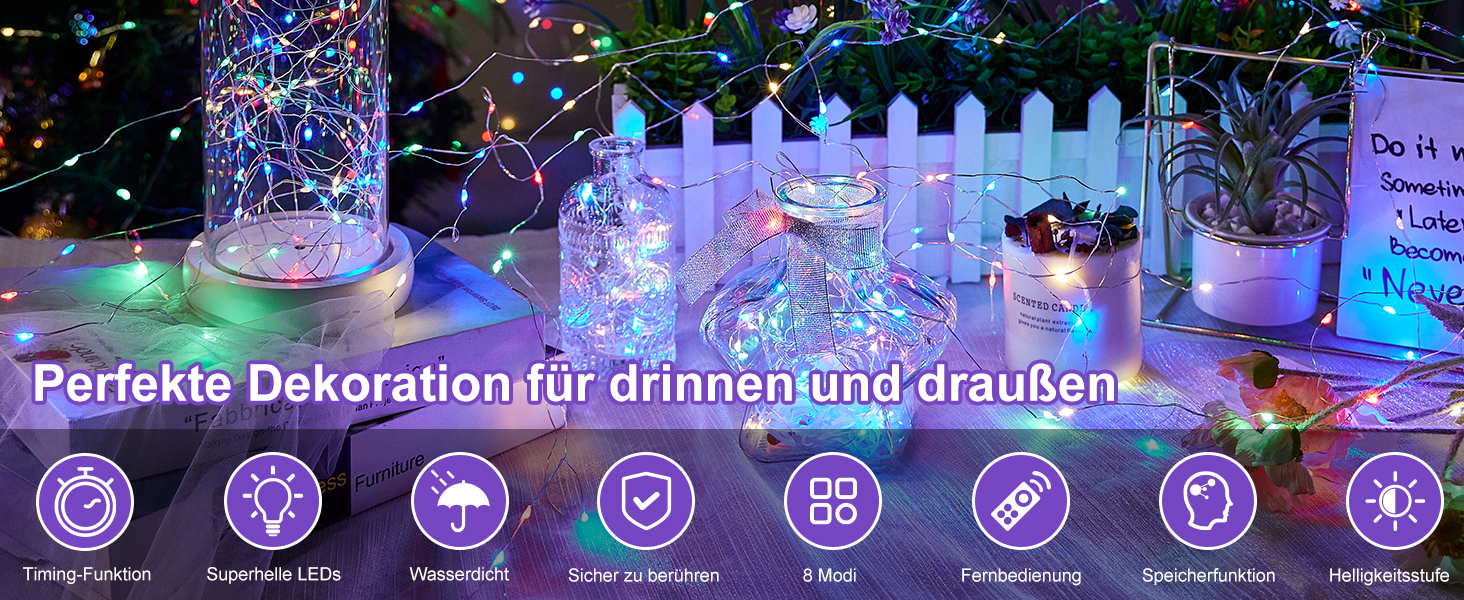 LED гірлянда світлодіодна, 23м, 200 LED, на батарейках, з таймером, 8 режимів, для дому та саду, на Різдво, весілля, Хелловін, свята, декор (1 шт, холодне біле світло)