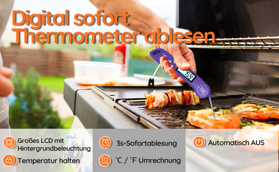 Цифровий термометр для м'яса DOQAUS: приготування на грилі, BBQ, варіння. Швидке зчитування, довга сонда, LCD екран, автовимкнення