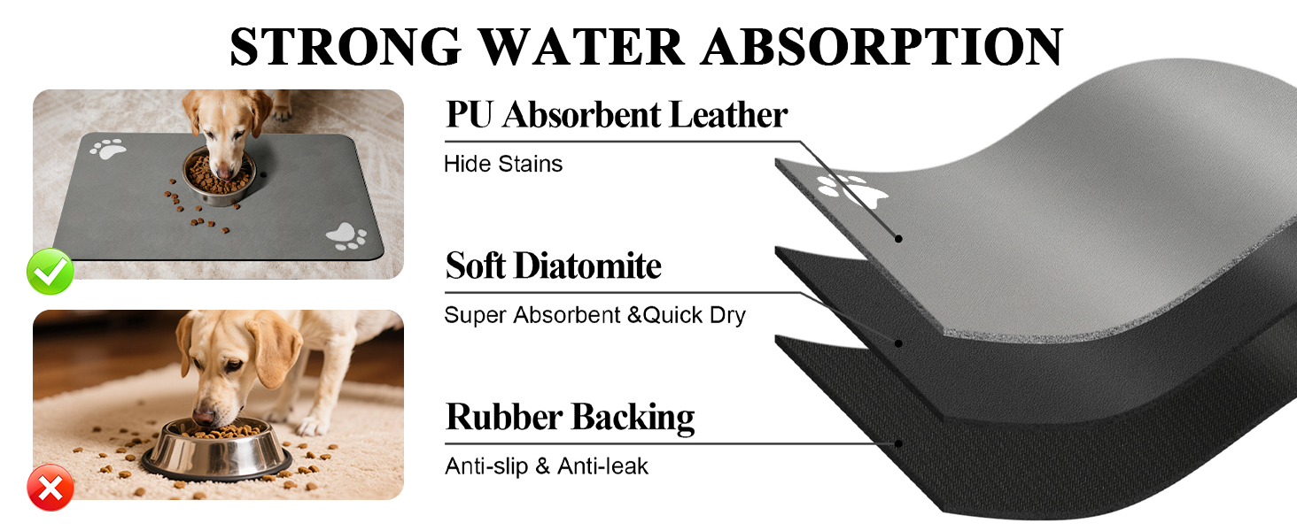 Підкладка під миску для собак та котів, сіра, 50x70 см. Швидка сушка, неслизька
