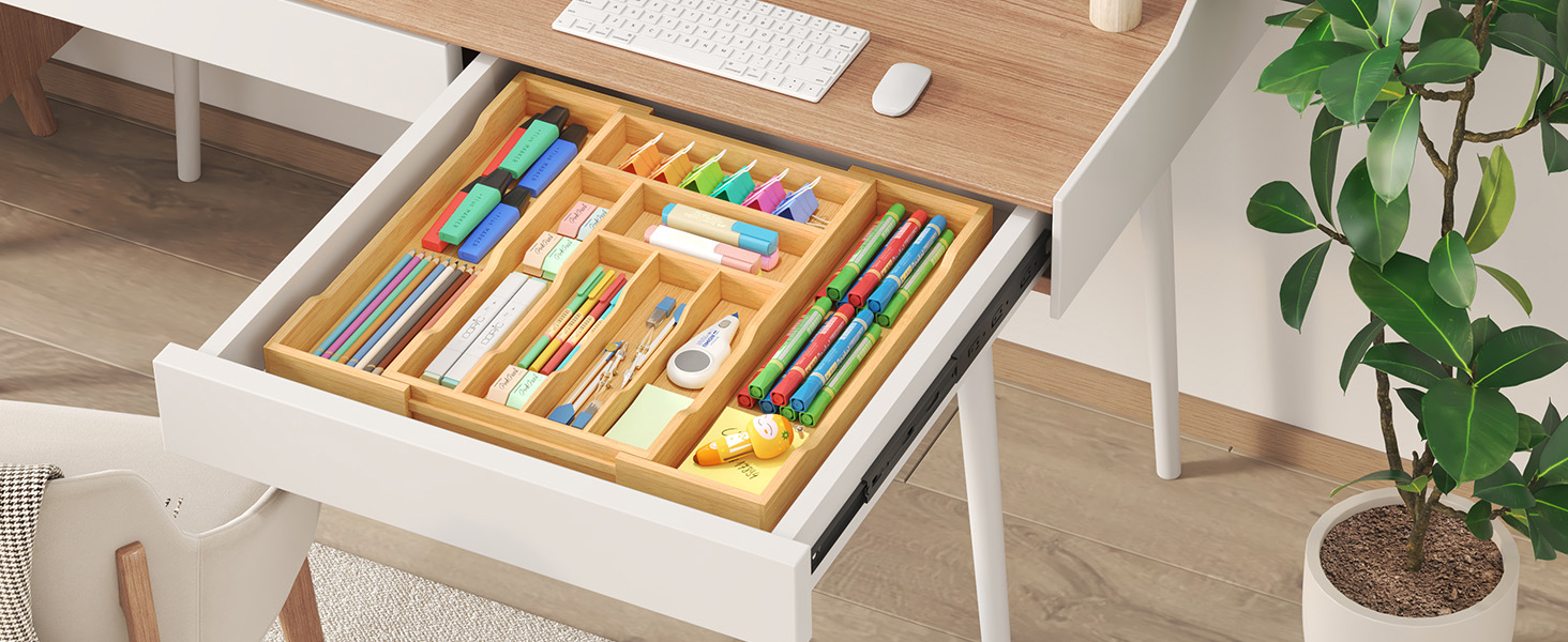 Органайзер для столових приборів Lifewit в шухляду, бамбуковий, 47 см (29-50 см)