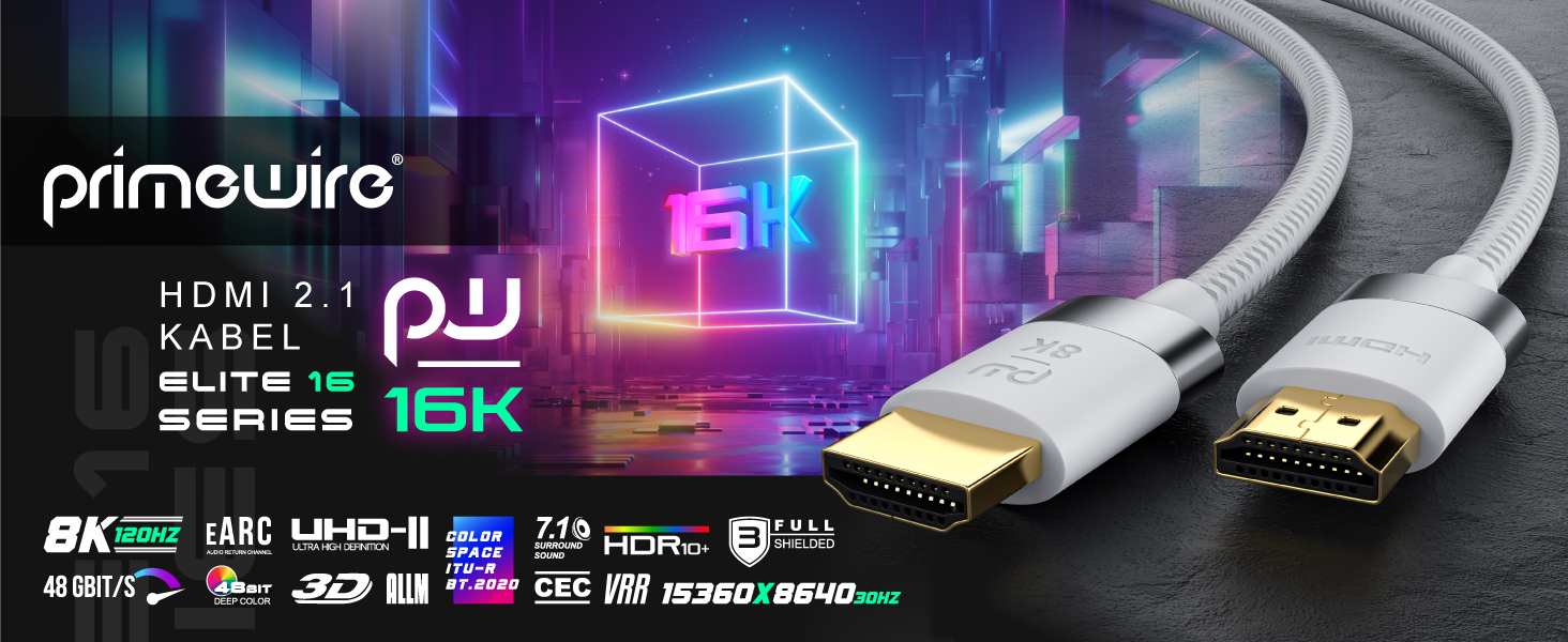 HDMI кабель 2.1 CSL 10м - 16K@30Hz, 8K@60Hz, 4K@120Hz - Ultra High Speed Ethernet 48Gbps - HDR 10+ eARC 3D VRR - для ігор, TV, PS5, Xbox