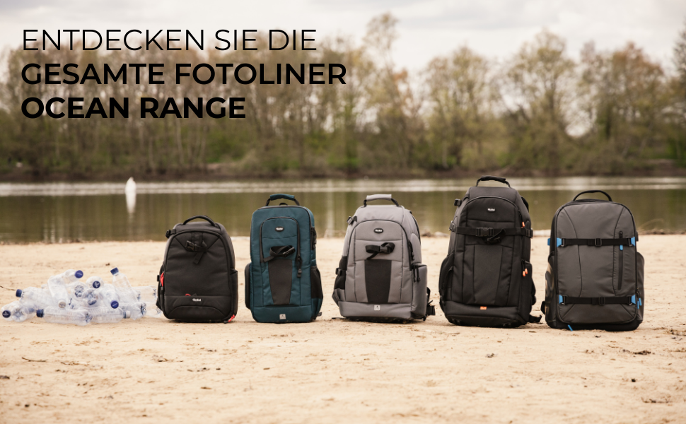 Рюкзак для камери Rollei Fotoliner Ocean Pro чорного кольору, з відділенням для ноутбука, з пересувними перегородками, зроблен з 49 перероблених PET-пляшок, підходить для ручної поклажі