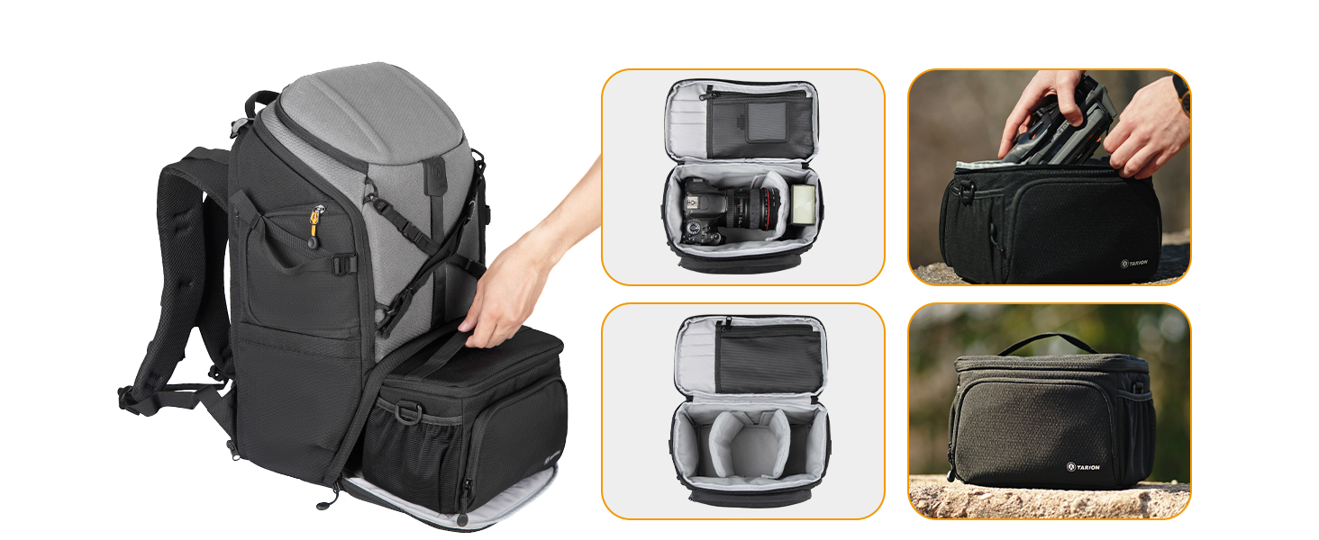 Рюкзак для камери Tarion HX-XL, 2-в-1, чорний, сірий, водонепроникний, з відділенням для ноутбука 15,6 дюймів