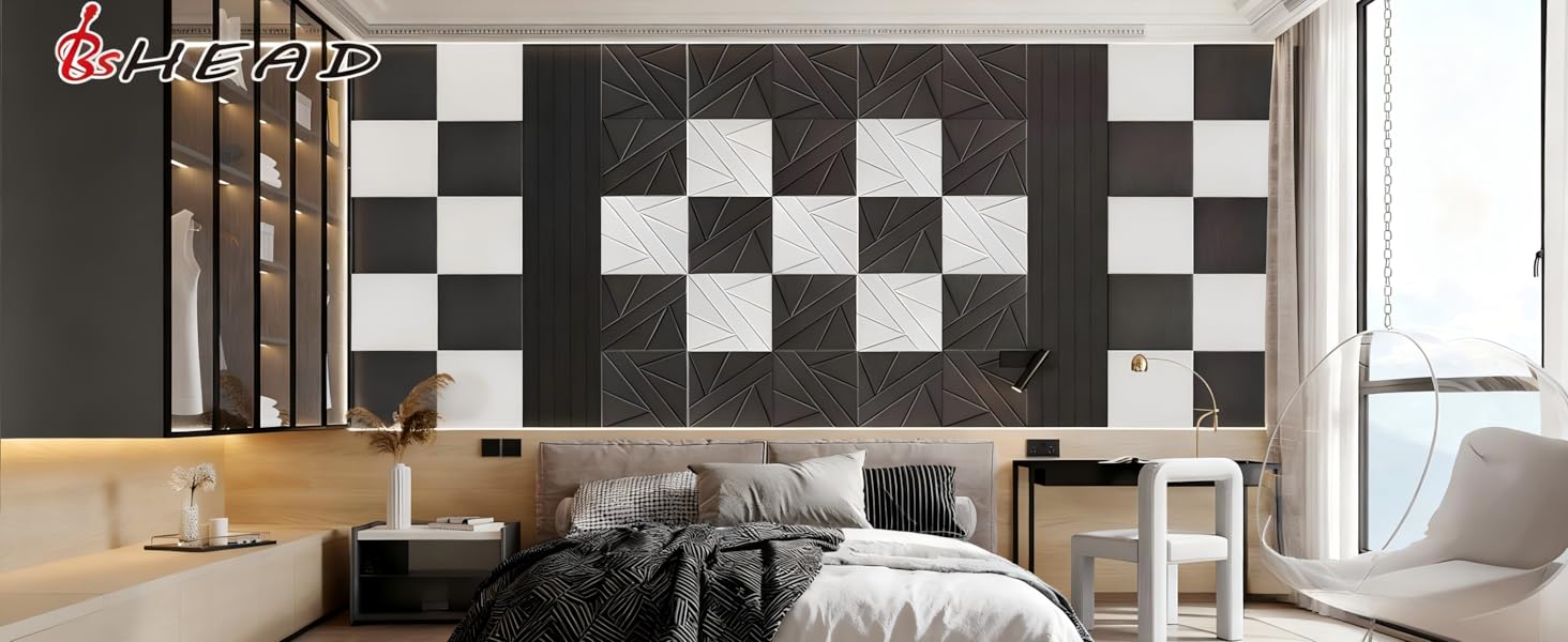 Акустичні панелі BSHEAD самоклеючі для звукоізоляції стін, шумопоглинаючий пінополіуретан 30x30x1.2 см, чорний