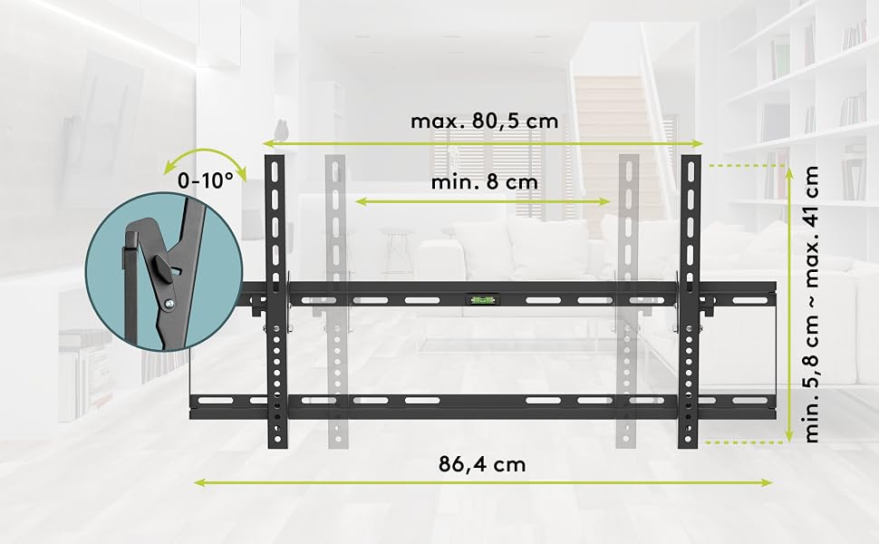 Настінний кронштейн для телевізора goobay Basic TILT XL (43–100 дюймів), нахил 10°, ультратонкий 45 мм, VESA 800x400, до 75 кг, 49743