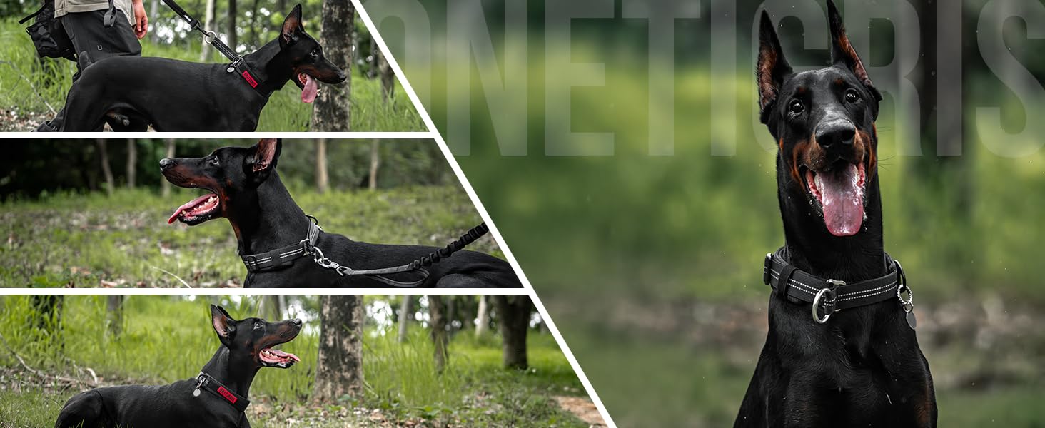 Нашийник для собак OneTigris Zug-Stopp, м'який, широка стрічка з відбиваючими елементами, чорний, XL, для середніх та великих собак