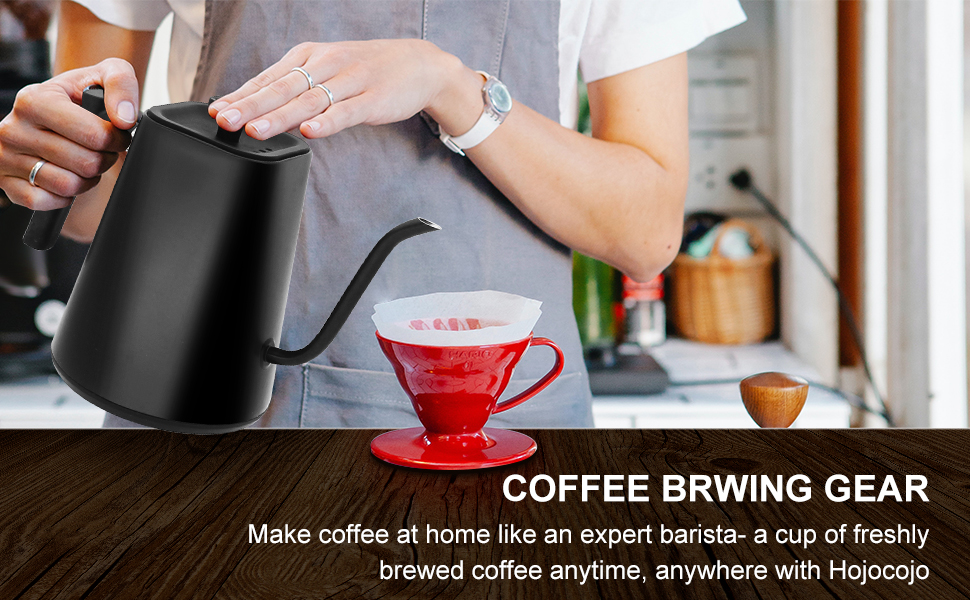 Електричний чайник-заварник зі сталевим гусячим носиком, 1л, 1200Вт, з регулюванням температури та функцією підігріву 24 години, чорний