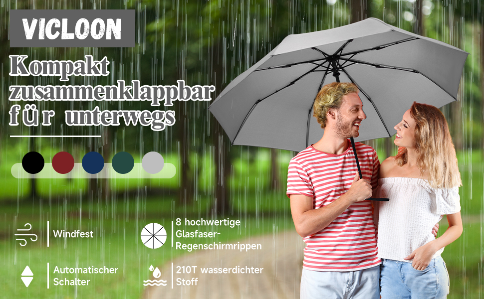 Візон парасолька автоматична, 8 спиць, тефлонове покриття, зелений (8 спиць - сірий)