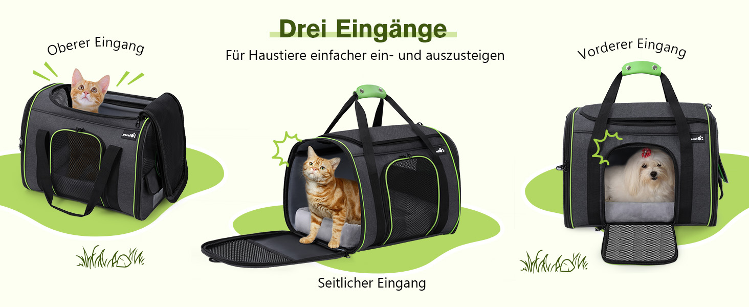 Транспортна переноска для котів Pecute, переноска-ліжко для тварин, складана переноска-сумка для котів та собак, переноска для собак з регульованим плечовим ременем, XL (45 x 35 x 32 см), темно-сірий + зелений (з подушкою)