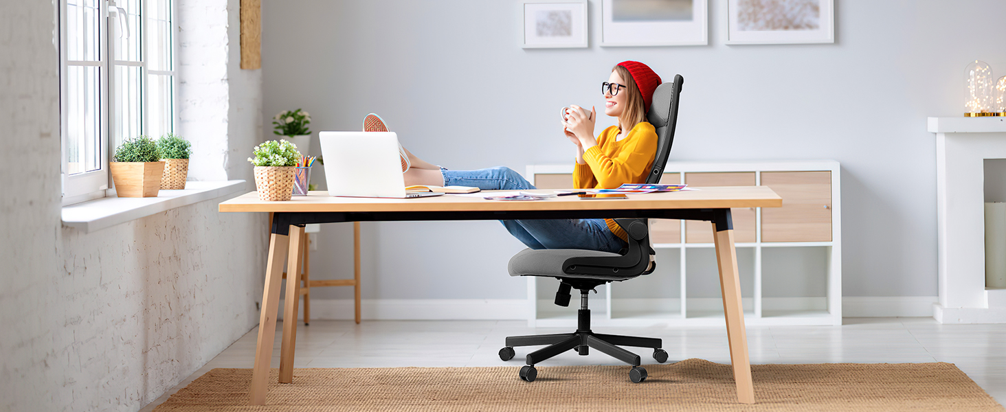 Ергономічне крісло для офісу з регульованою підголовником, сітчасте крісло для робочого столу, відкидні підлокітники, широке сидіння, функція гойдання, комп'ютерне крісло EN 1335, офісне крісло 200 кг, сіре та чорне