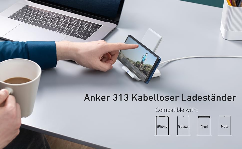 Бездротова зарядка Anker 313 Qi, сумісна з iPhone 16/15/15 Pro/15 Pro Max, SE (2020), 13/13 Pro/13 Pro Max, XR, Galaxy S22 (10W, без блоку живлення)