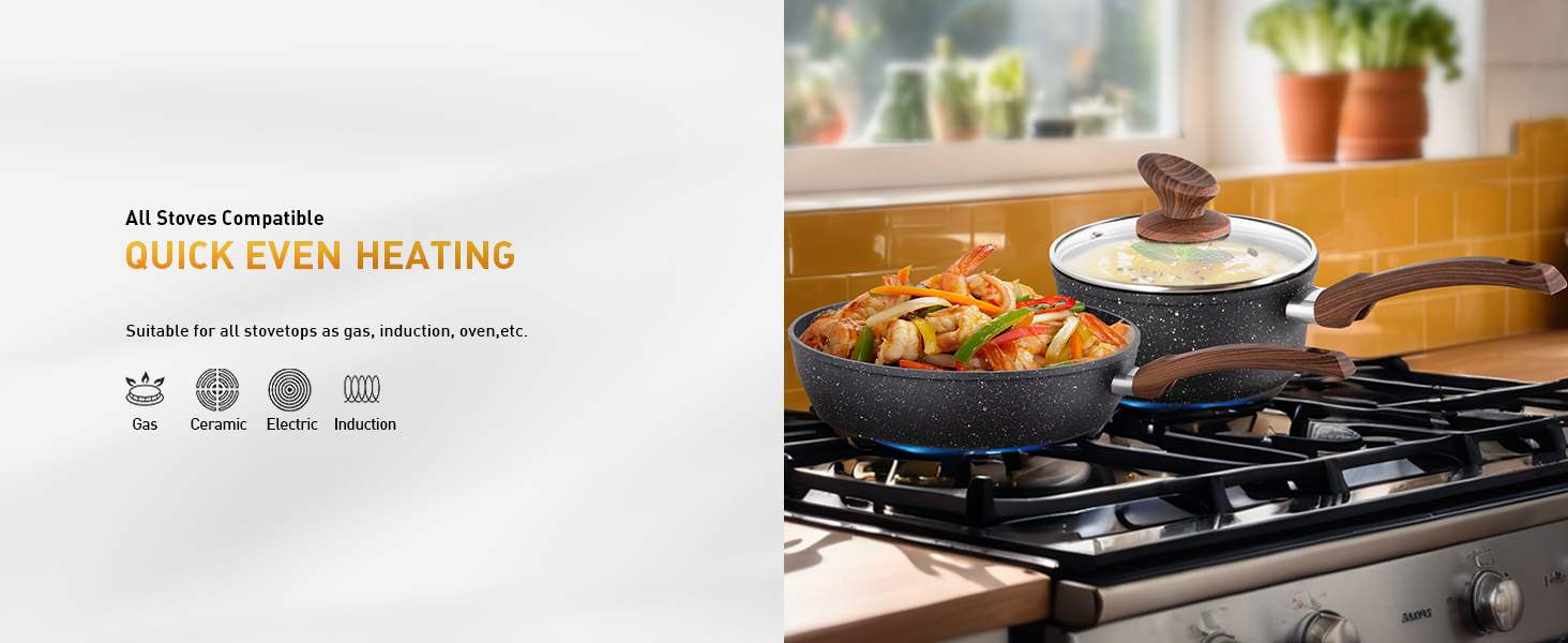 Набір каструль та сковорідок DishDelight з антипригарним покриттям для індукційних плит (12 шт.)