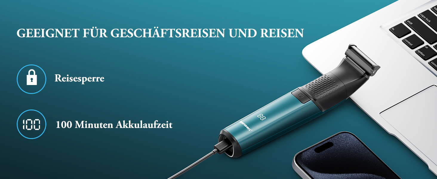 Триммер для тіла Kensen 2-в-1 для чоловіків: для особистої гігієни, тіла, обличчя. З насадкою, для сухого та вологого гоління, USB-C, зелений