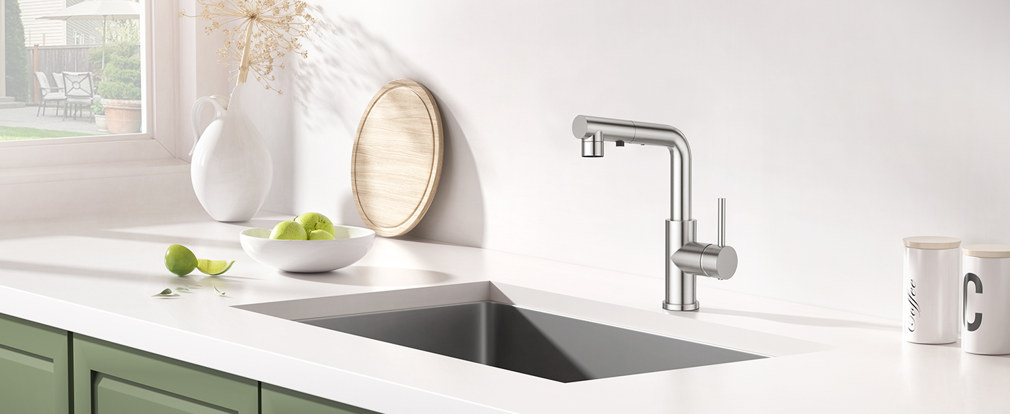 Кран кухонний CREA з 3 функціями, висувна лійка, поворот на 360°, матовий (з нержавіючої сталі)