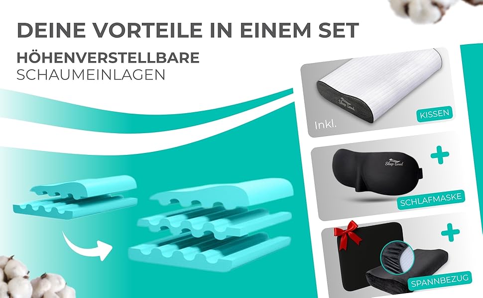 Ортопедична подушка для шиї Sleep Good з безкоштовним чохлом - проти болю в шиї - з піною з пам'яті, регульована висота - подушка для тих, хто спить на боці, сіра