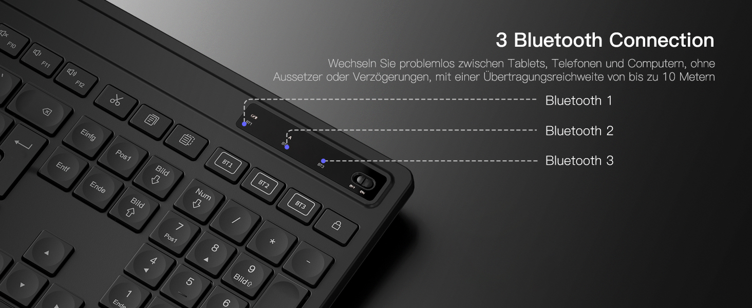 Inateck Бездротовий Комплект Клавіатури та Миші з Підсвічуванням, QWERTZ, з Підтримкою Bluetooth, з Підкладкою під Руку, для Mac, Windows, Laptop, PC, Smart TV, KB06006