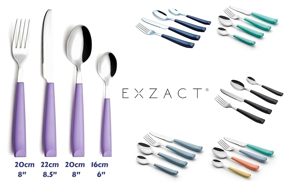 Набір столових приборів EXZACT 24 шт. – нержавіюча сталь, кольорові пластикові ручки, 6 виделок, 6 ножів, 6 столових ложок, 6 чайних ложок