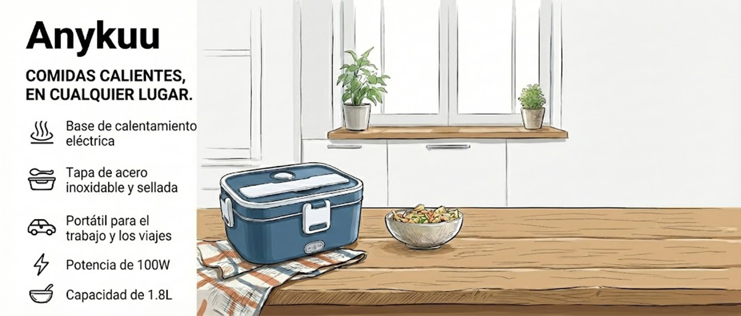 Електрична ланчбокс 120W 3-в-1 12V/24V/220V – обідова коробка з підігрівом для авто, офісу, 1,8L з нержавіючою сталлю та сумкою