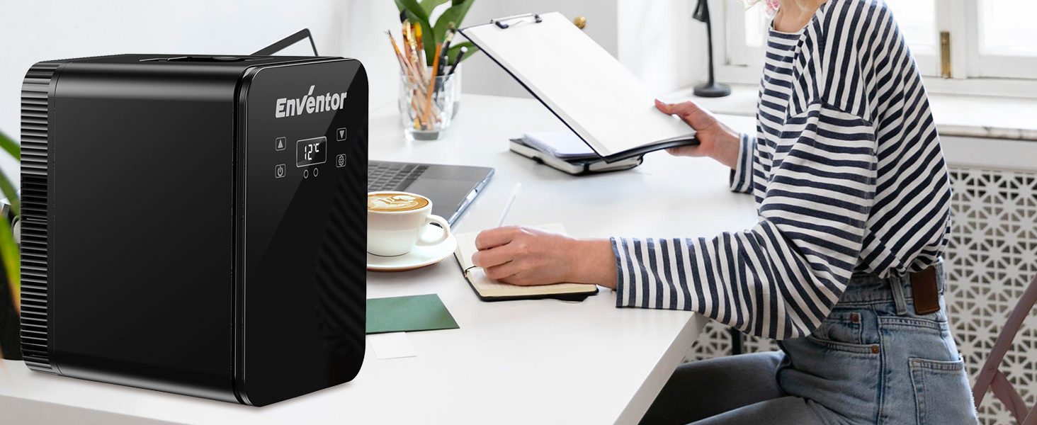 Mini холодильник Enventor 10L: портативний, з подвійним охолодженням, 12V/220V, для авто, кімнати, офісу (чорний)