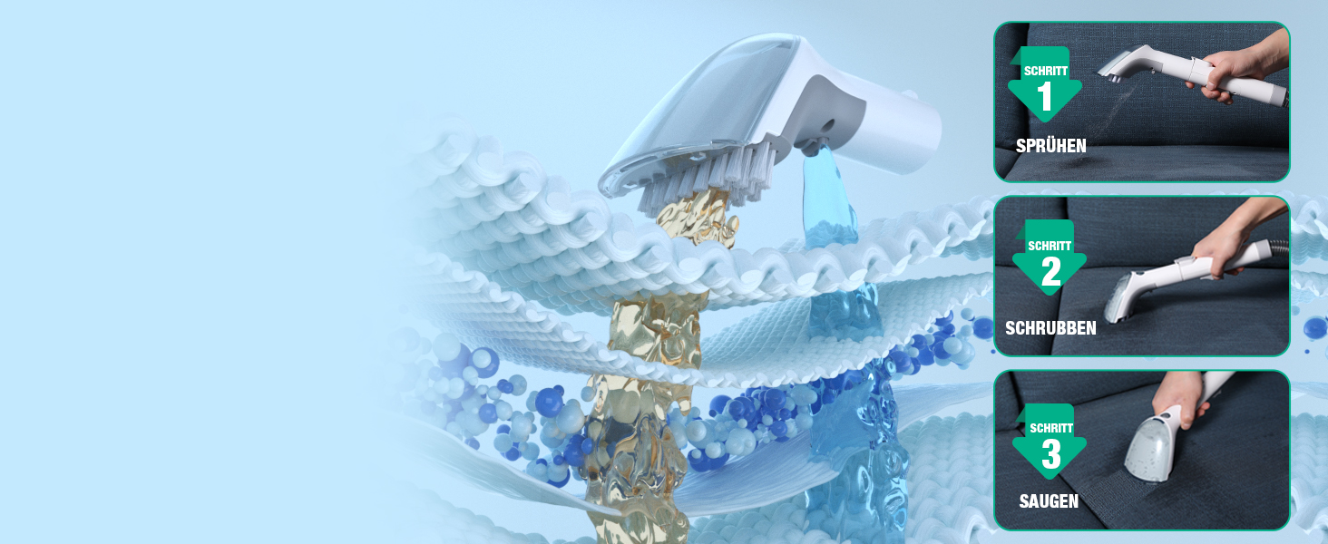 HAUSHOF StainZapper Pro: Пилгопоглинач для миття килимів та м'яких меблів, 450W, 12kPa, об'єм 1.5+0.8L, з миючим засобом та щіткою для швів. Ідеальний для килимів, диванів, м'яких меблів та авто. Модель HH23111