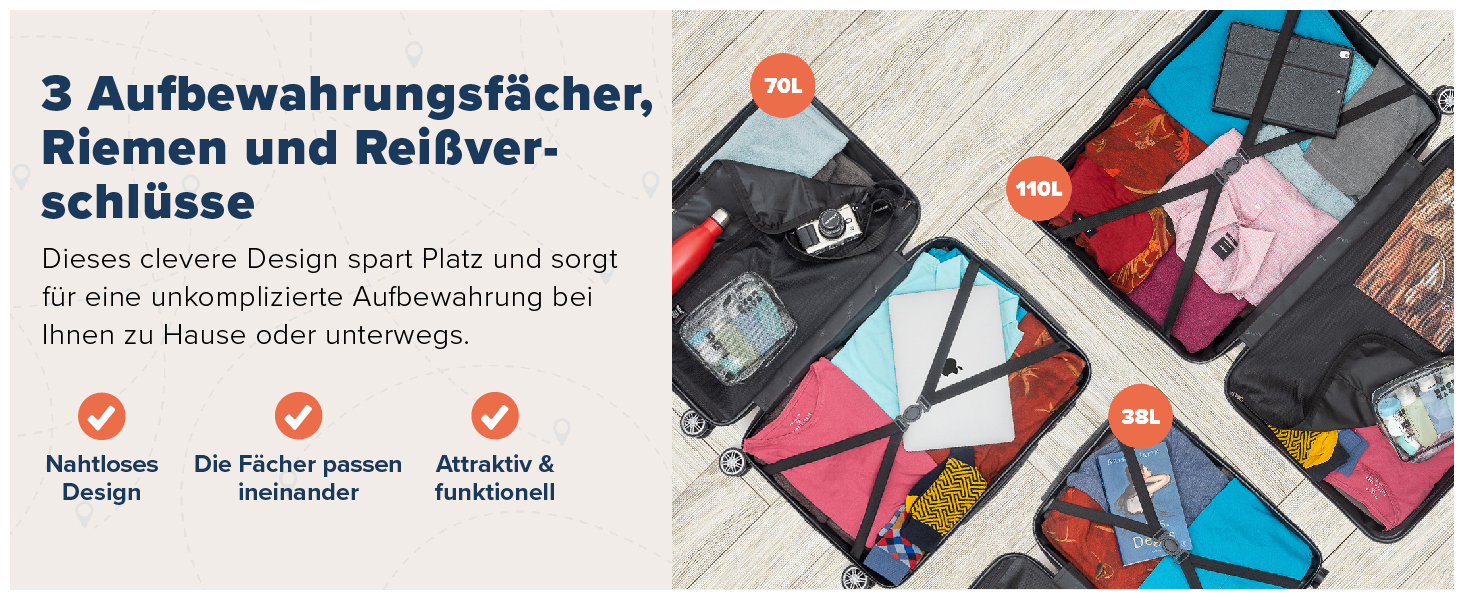 Набір валіз TRVLMORE 3 в 1: маленька, середня, велика, сірий колір. Валізи з твердим корпусом, 55x40x20 см (ручна поклажа).