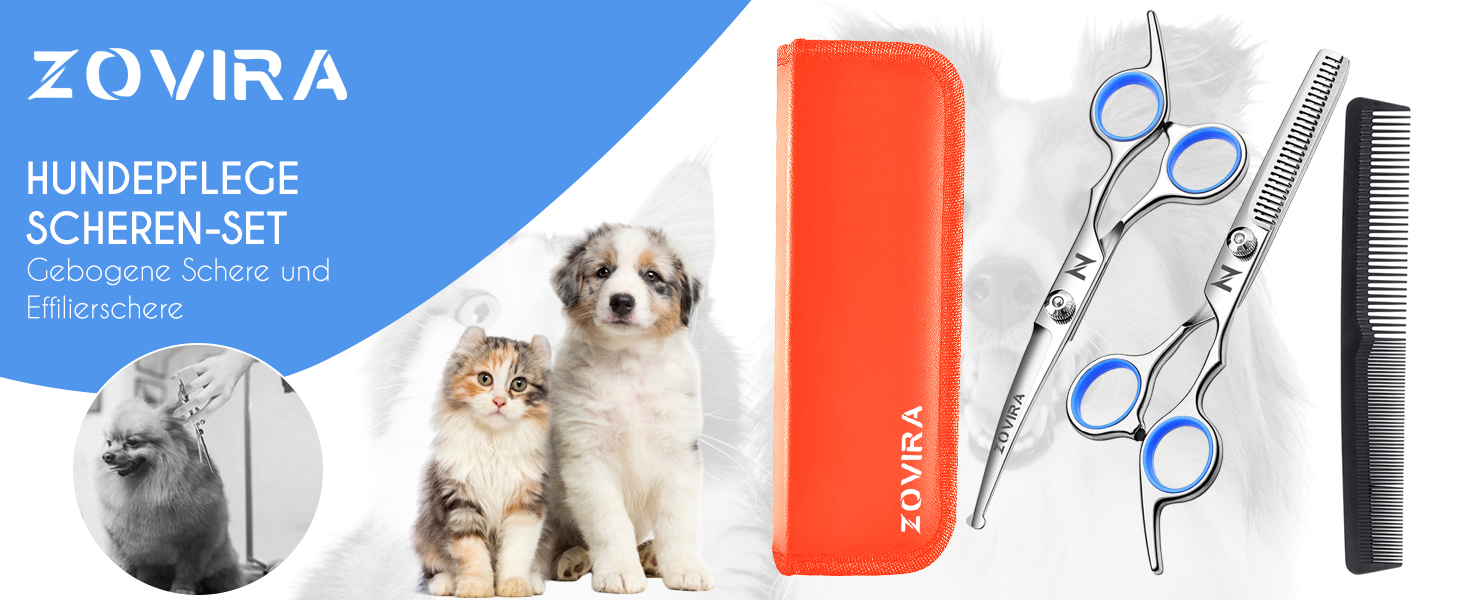 Набір для грумінгу собак та котів: професійні ножиці для стрижки шерсті з чохлом з екошкіри, нержавіюча сталь