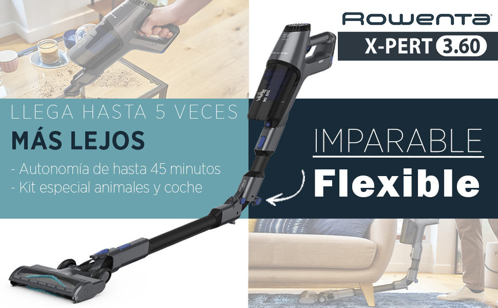 Пылесос беспроводной Rowenta X-Pert 3.60: 45 минут работы, аккумулятор Li-Ion, светодиодный насадка, серый/голубой