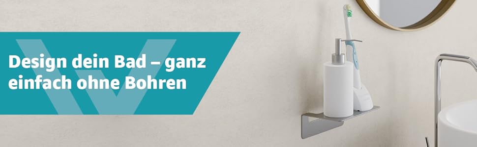 WEISSENSTEIN Badablage without Drilling from Stainless Steel - Self-adhesive Shelf for the Bathroom - 14 x 9.5 x 5 cm
