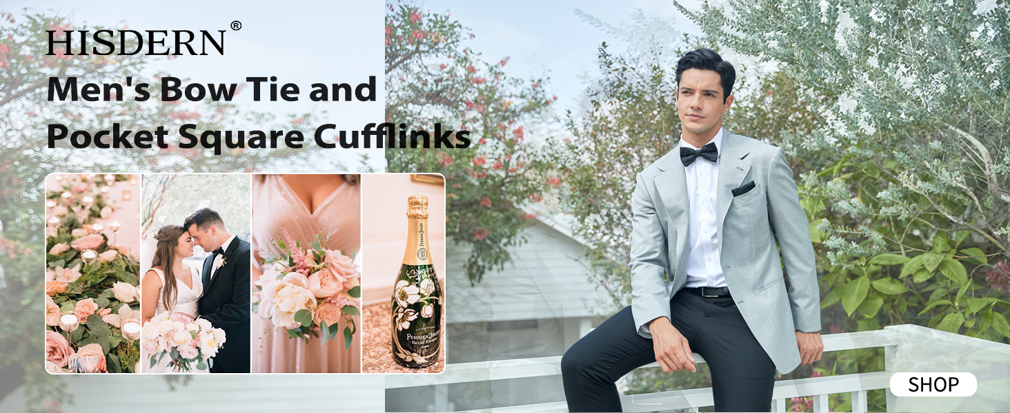 HISDERN Комплект краватка-метелик з кишеньковим хустиком та запонками, з гачком, регульована, вже зав'язана, для весілля, свят, Різдва, Хелловіна, бордовий A1