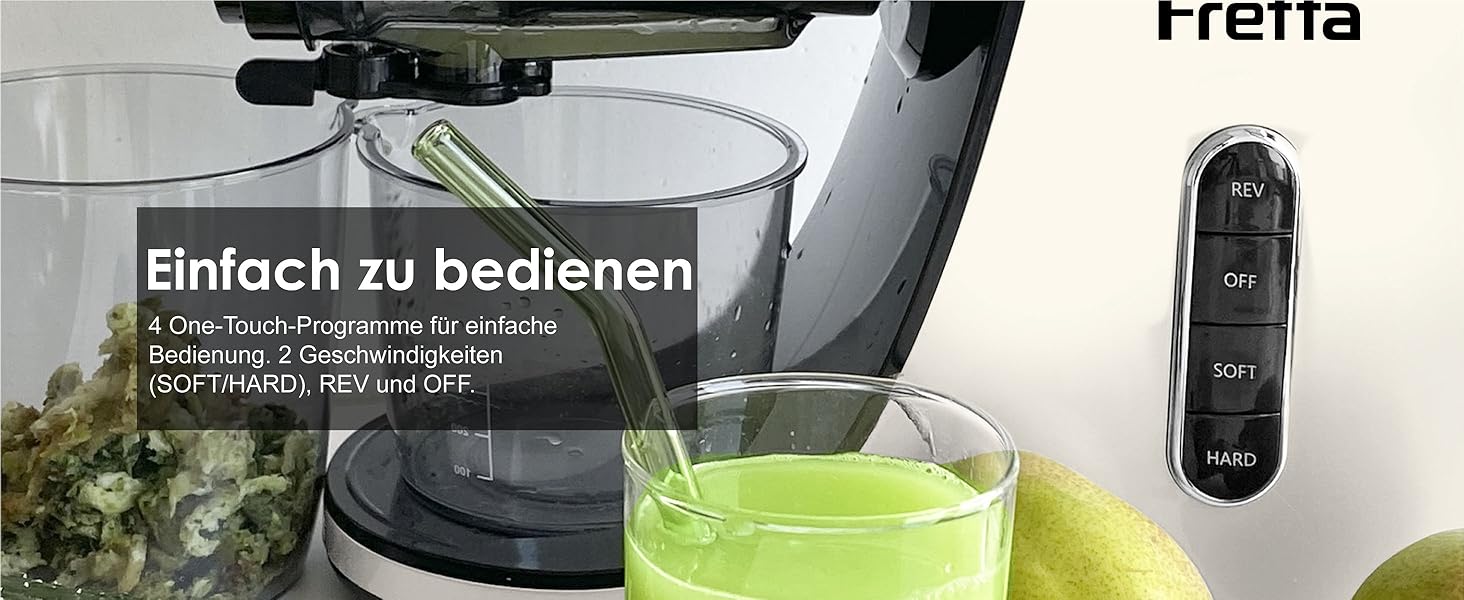 Електричний соковитискач Fretta Slow Juicer: холодний віджим, 76 мм, для овочів та фруктів, легке очищення