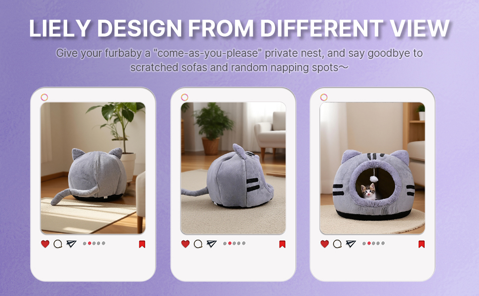 Кішка-будиночок для котів, сірий, 40x40x32 см - зручне ліжко-печеринка для кошенят та дорослих котів