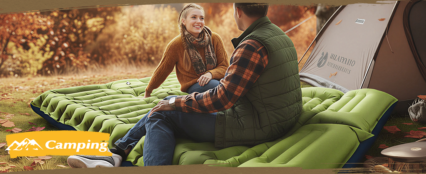 Саморозкладаючий килимок для кемпінгу Double, ультралегкий, товстий, з насосом для ніг, зелено-блакитний