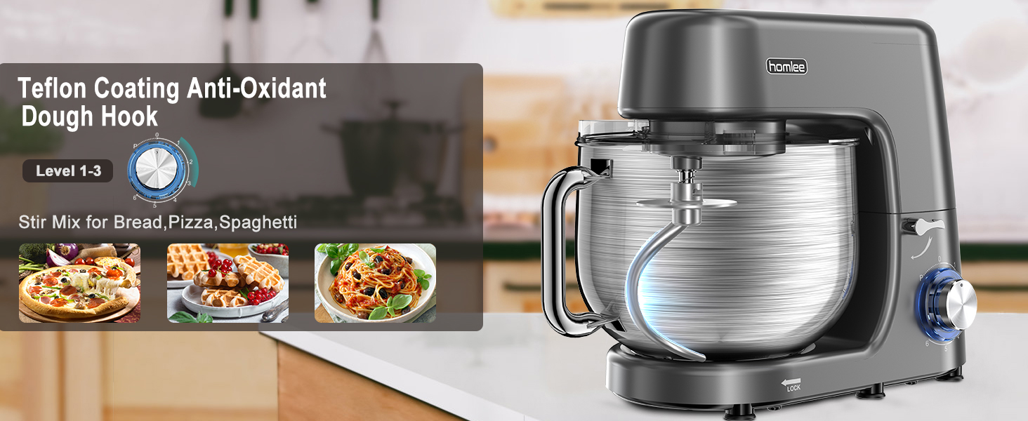 Кухонна машина-міксер 1800W з чашею 7.2L з нержавіючої сталі, 6 швидкостей, низький шум, мультифункціональна (сірий)