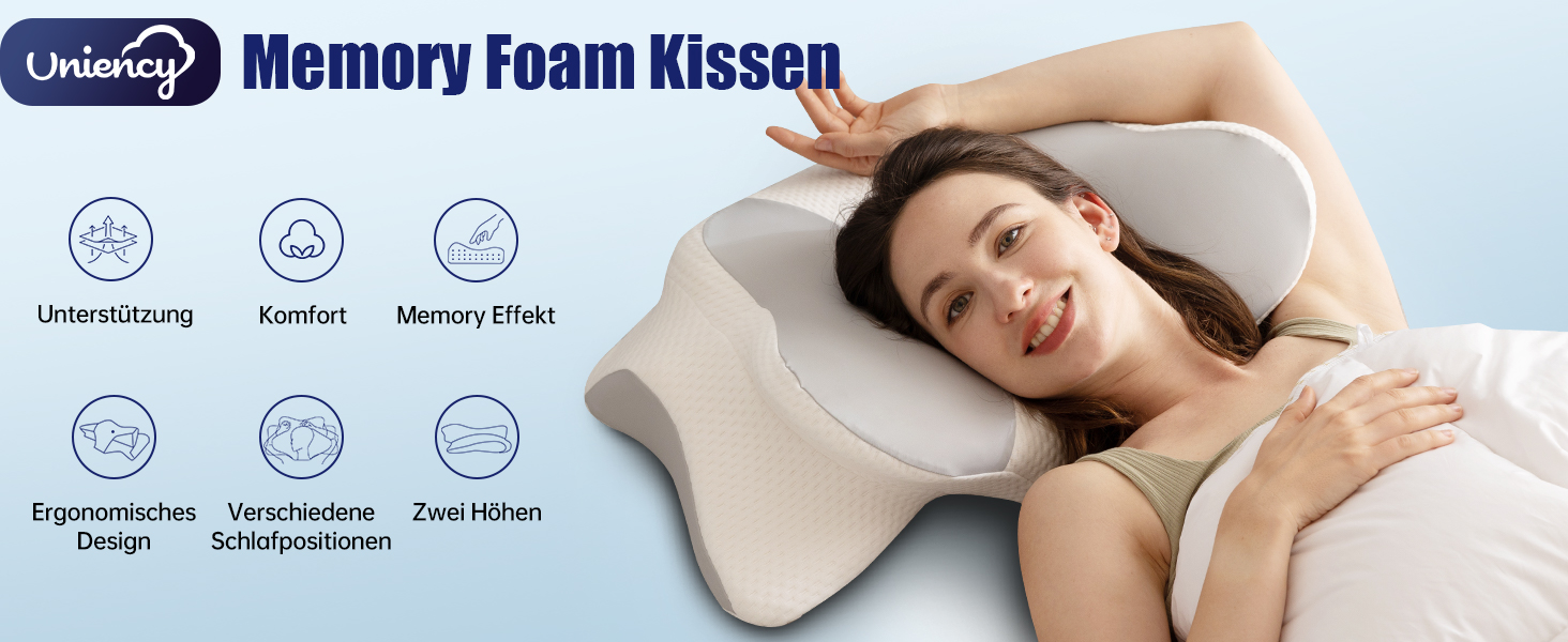 Uniency Orthopedic Memory Foam Anti-Snore Pillow - Ergonomic Neck Support Pillow for Side, Back & Stomach Sleepers (Gray)