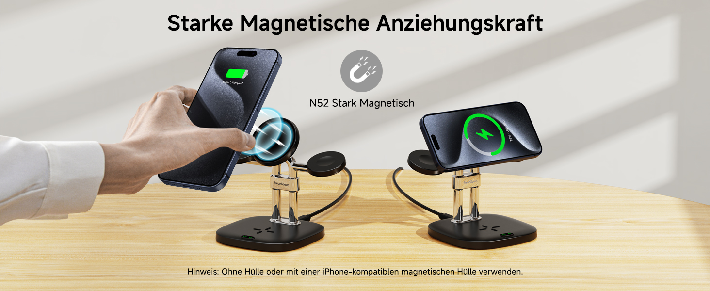 Зарядний пристрій SwanScout 709M Black: Двопортова зарядка для Apple Watch та iPhone (11/Ultra 3/SE 3, Air/17 Pro Max/17 Pro/17/16/15/14)