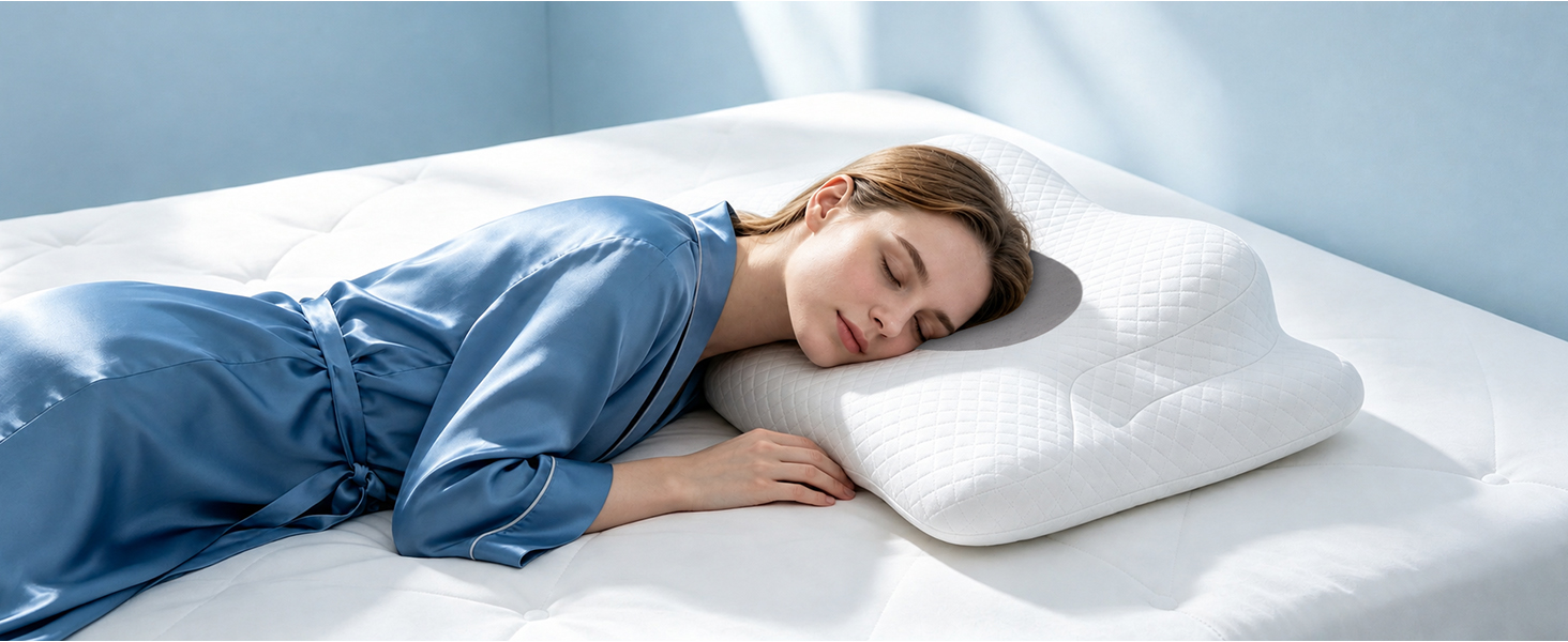Ергономічна ортопедична подушка для шиї та голови з ефектом пам'яті (Memory Foam), 2-в-1, зі знімним чохлом, сіра, 62 x 39 x 11/13 см