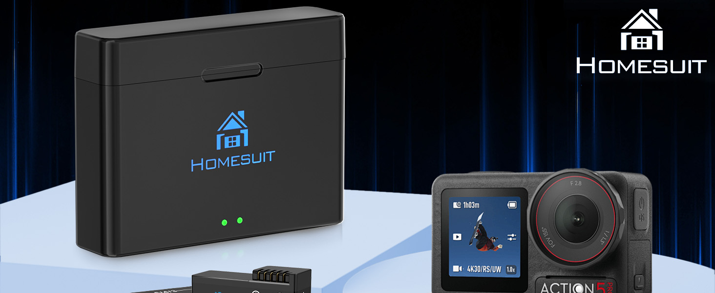 Набір акумуляторів та зарядного пристрою для DJI Osmo Action 4/3: 2x акумулятор 1800mAh + Dual USB LED зарядний пристрій